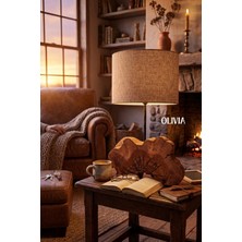 Nart Handicraft Zeytin Ağacı Kütük Abajur | Doğal Ahşap Okuma Lambası | Rustik Masaüstü Aydınlatma | Olivia