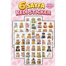 Sanatıbedi 6 Sayfa Sevimli Kedi Sticker Seti - Laptop Ajanda Telefon Motor Kask Etiketi