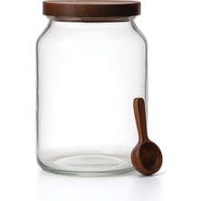 altabi Akasya Ahşap Kapaklı 4 Litre Büyük Boy Cam Kavanoz - Vakumlu, Şık & Doğal
