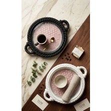 Modern Tasarım Hafif Sunum Tepsisi (Halat Çerçeveli & Sert Plastik) 2 Adet ( Beyaz Siyah)