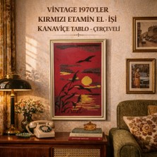 Vintage 1970’LER Kırmızı Etamin El Işi Kanaviçe Tablo – Çerçeveli