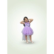 Ahsenim Bebe Çiçekli Kuyruklu Misinalı Abiye Elbise 4-8 Yaş