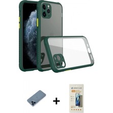 Marsilyan™- iPhone 11 Pro Max Kılıf Nova Asil Özel Seri - Siyah 6d Mat Seramik Hayalet Nano Ekran Koruyucu + Mavi Metal Kamera Lens Koruma Cam