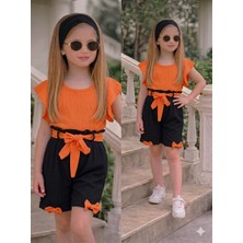 Burçak Butik Kız Çocuk Yazlık Müslin Şortlu Set | Bluz Bandana Kemer Tak-Çıkar Fiyonk Hediyeli Takım