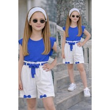 Burçak Butik Kız Çocuk Yazlık Müslin Şortlu Set | Bluz Bandana Kemer Tak-Çıkar Fiyonk Hediyeli Takım