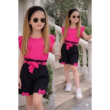 Burçak Butik Kız Çocuk Yazlık Müslin Şortlu Set | Bluz Bandana Kemer Tak-Çıkar Fiyonk Hediyeli Takım