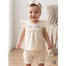 Eylo Bebe Nakışlı Fırfırlı Bandanalı Kız Bebek Takım
