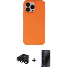 Marsilyan™- iPhone 15 Pro Kılıf Ahenk Serisi - Siyah 3D Antistatik Hayalet Cam Ekran Koruyucu + Siyah Raze Metal Kamera Lens