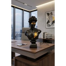 Mirsa Global Modern Dekoratif Biblo – Siyah Gold Detaylı David/ Davut Heykeli, Salon Konsol & Sehpa Üstü Şık Ev Dekorasyonu, Lüks Ofis Aksesuarı