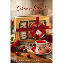 Areste Kirazlı Motifli Türk Kahvesi Fincanı 2 Li Hediyelik Kutulu