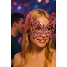 Zurafa Shop Karışık Renk Özel Tasarım Kelebek Formlu Taşlı Parti Maskesi - Lüks Maskeli Balo ve Kostüm Aksesuarı