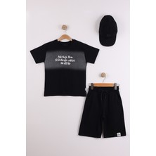 Joy Kids Erkek Çocuk Şapkalı Baskılı Basic Takım (6-10YAŞ) (Siyah)