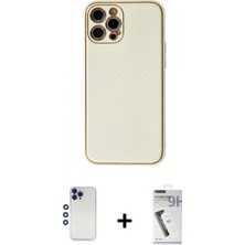 Marsilyan™- iPhone 12 Pro Max Kılıf Ahenk Işık - Şeffaf Uv Polymer Nano Ekran Koruyucu + Lacivert Shine Kamera Lens