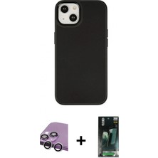 Marsilyan™- iPhone 14 Plus Kılıf Çekirdek Çizgi - Siyah 360 Mat Full Body Arka Koruyucu + Gümüş Raze Metal Kamera Lens