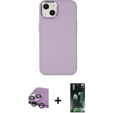 Marsilyan™- iPhone 14 Plus Kılıf Çekirdek Çizgi - Siyah 360 Mat Full Body Arka Koruyucu + Gümüş Raze Metal Kamera Lens