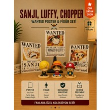 Figür Bende One Piece Sanji Luffy Chopper Wanted Poster ve Figür Seti 3’lü Anime Koleksiyon Hediye Seti