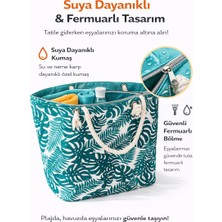 Suyuti Fermuarlı Içi Astarlı Tropikal Yaprak Desenli Büyük Boy Plaj Çantası 67018
