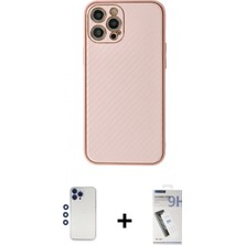 Marsilyan™- iPhone 12 Pro Max Kılıf Ahenk Işık - Şeffaf Uv Polymer Nano Ekran Koruyucu + Lacivert Shine Kamera Lens