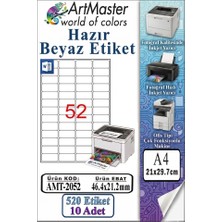 ArtMaster A4 Hazır Beyaz Etiket 46.4X21.2MM 10 Sayfa 1 Paket 52 Li Yapışkanlı Fotokopi Lazer Inkjet Kağıdı Yazıcılar Için Uyumlu