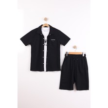 Joy Kids Erkek Çocuk Petek Kumaşlı Geniş Kalıp 3 Parça Takım (16-Xs) (Siyah)