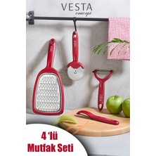 Vesta Concept 4'lü Mutfak Hazırlık Seti - Paslanmaz Çelik Rende, Pizza Kesici, Yatay ve Dikey Soyacak