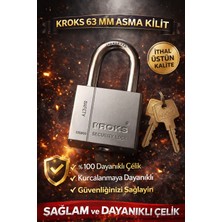 Kroks 63 mm Çelik Asma Kilit – Pirinç Gövde, Krom Kapamalı Halka, Darbeye Dayanıklı – 3 Anahtar