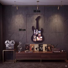 Lims Store Modern Rock Serisi: Siyah Lazer Kesim Gitar Figürlü Çoklu Anı Çerçevesi 35X50CM