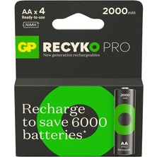 Gp Batteries Recyko Pro 2100 Serisi 2000 Mah Aa Kalem Ni-Mh Şarjlı Pil, 1.2 Volt, 4'lü Kartela