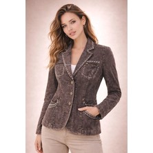 Jüji Vintage Füme Yıkamalı Kahve Denım Kot Ceket