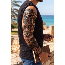 BP Tattoo Kral Kurukafa, Gül ve Gotik Kadın Temalı Gerçekçi Geçici Kol Dövmesi
