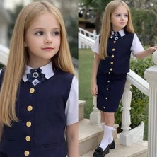 Burçak Butik Kız Çocuk Gömlek / Ceket / Etek / Alt Üst 3 Parça Takım - Bayramlık (Broş Hediye)