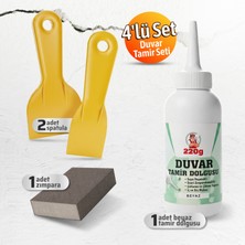 Badem10 (4'lü) Duvar Tamir Seti (1 Adet)  Beyaz 220 gr Dolgu Macunu 2 Adet Spatula + Kübik Zımpara