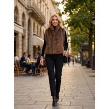 İbeeka Kürk Yelek Gizli Çıtçıt Kapama - Kahverengi - M - ST00398-KAHVERENGİ-M