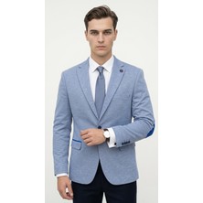 Plus Scorpion Erkek Slim Fit Ceket Kol Yamalı Çift Yırtmaç Mikro Desenli Blazer