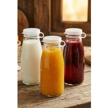 JUNIBELIW 3 Adet Boş 200CC Cam Şişe Nostalji Meyve Suyu Ayran Süt Su Şişesi Plastik Kapaklı 3X200CC