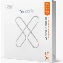 D'addario XSAPB1047-3P Fosfor Bronz Akustik Gitar Tel Seti (3'lü Avantaj Paketi) | 10-47 Extra Light Kalınlık, Xs Kaplamalı, Uzun Ömürlü