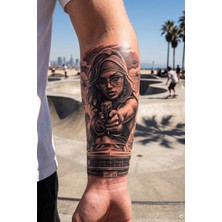 BP Tattoo West Coast Sokak Stili Geçici Dövme Silahlı Kadın ve Klasik Araba Dövmesi