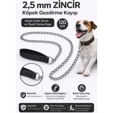 Karamel Pet Zincir Köpek Gezdirme Kayışı Dayanıklı Çelik & Ergonomik Tutma Saplı 2,5 MM-120 cm Siyah