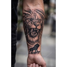 BP Tattoo Kükreyen Aslan ve Silüet Tasarımlı Gerçekçi Geçici Dövme