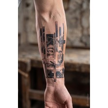 BP Tattoo Geometrik Parçalı Kurt ve Motosiklet Dövmesi Geçici Dövme