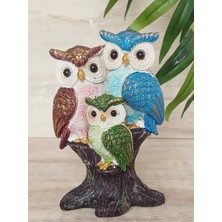 Elifeshop Feng Shui Şans Getiren Baykuş Ailesi Biblo 13 cm Dekoratif Ev Ofis Hediyesi Lüks Tasarım Obje