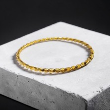 Lunel Silver 925 Ayar Gümüş Altın Kaplama Burgu Bilezik - 3 mm Genişlik - 10.09 gr