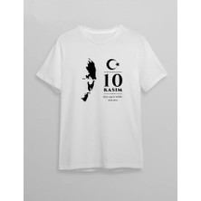 Lunelis 10 Kasım Atatürk Baskılı T-Shirt - Beyaz