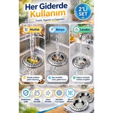 Open Home Concept 2'li Seyyar Paslanmaz Çelik Lavabo Süzgeci 7 cm Gider Filtresi Mutfak Banyo Tıkanma Önleyici