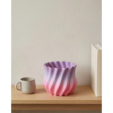 Moresun Buğz Pembe Lila Degrade Kıvrımlı 3D Vazo Estetik Ev Ofis Dekoru