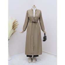 Moda Morfo Beli Tünel Bağcıklı Cepli Trenckot -Açık Vizon