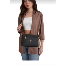 Özüm Çanta Kadın Deri 3 Bölmeli Çapraz Omuz Çantası Siyah