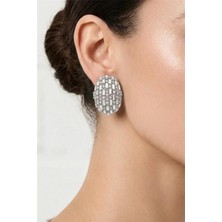 Petek Aksesuar Abiye Full Taşlı Oval Stud Küpe