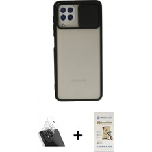 Marsilyan™- Galaxy A22 Kılıf Vadi Çizgi - Siyah Mat Seramik Nano Ekran Koruyucu + Şeffaf Kamera Lens Koruma Cam