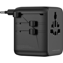 Keephone Marco 45W Gan Iıı 6 Portlu 4 Fişli Akım Korumalı Uluslararası Şarj Aleti - Siyah